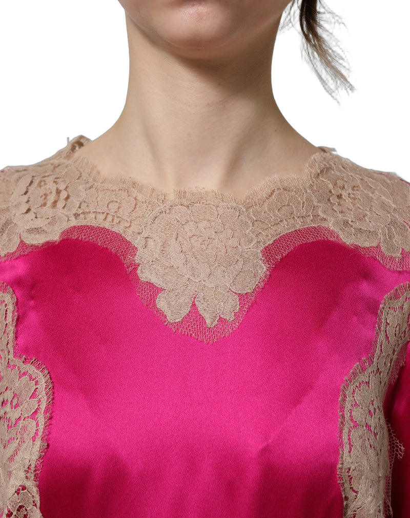 Dolce & Gabbana Fuchsia Pink Lace Detail A-line Midi Dress
