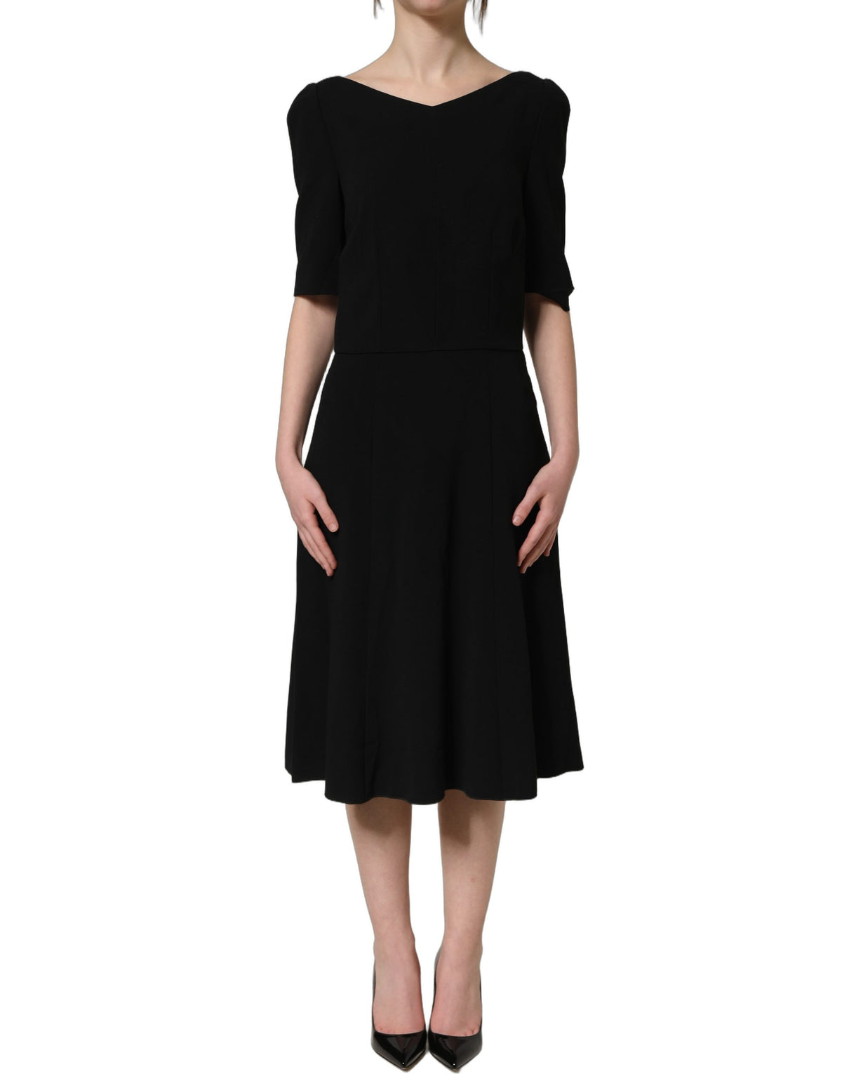 Dolce & Gabbana Black Short Sleeve A-line Midi Dress