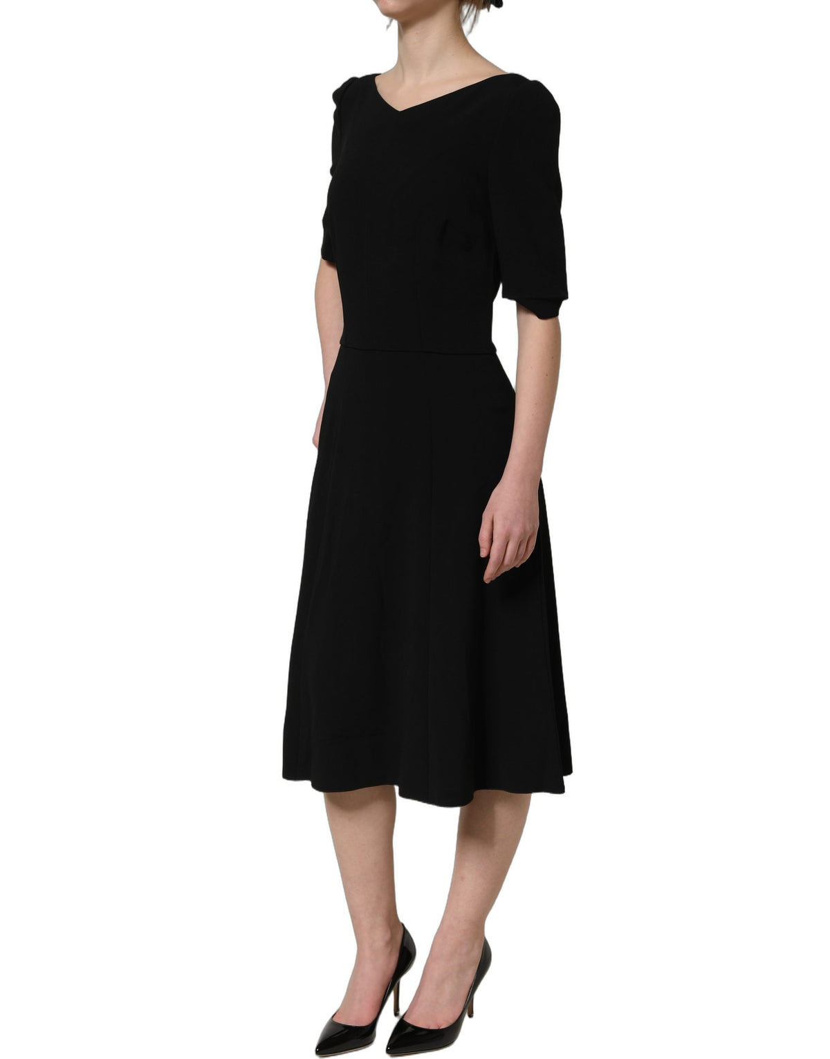 Dolce & Gabbana Black Short Sleeve A-line Midi Dress