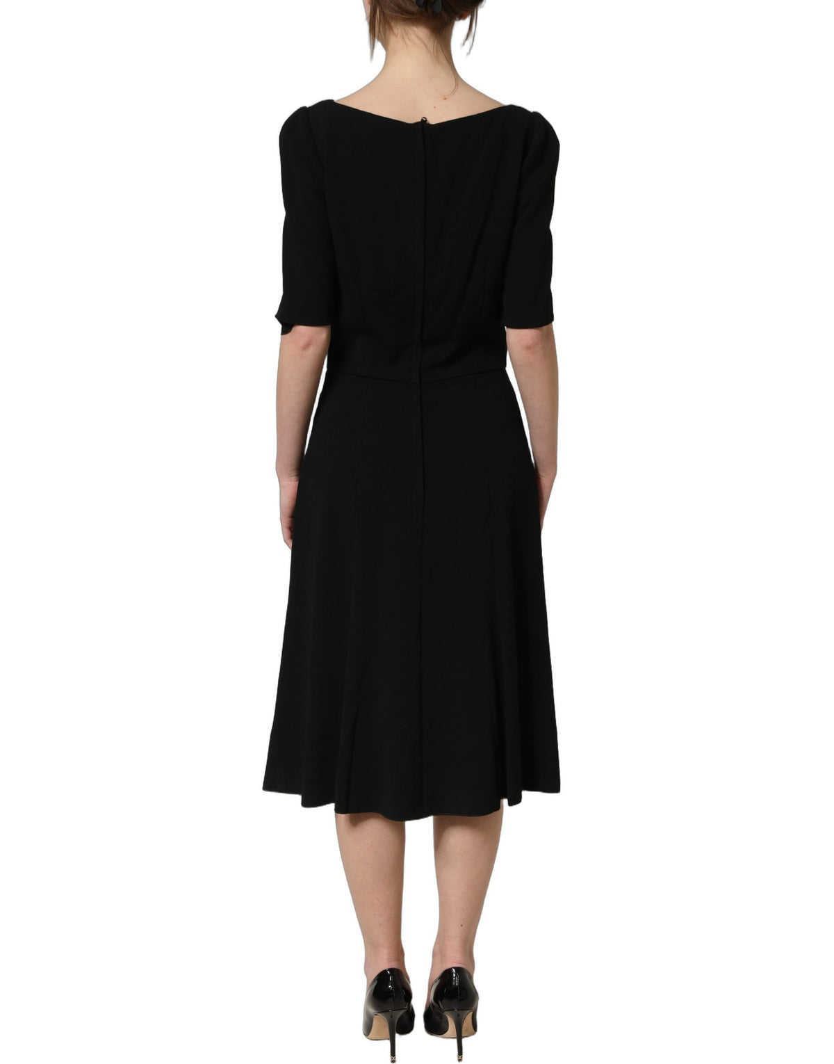Dolce & Gabbana Black Short Sleeve A-line Midi Dress