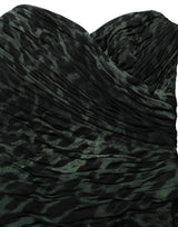 Dolce & Gabbana Green Leopard Print Bustier Draped Midi Dress