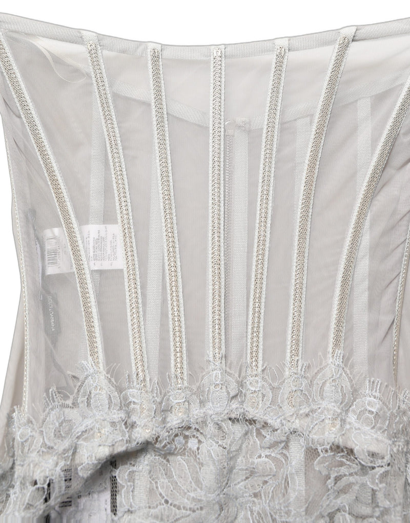 Dolce & Gabbana Gray Lace Corset Style Bodice Maxi Dress