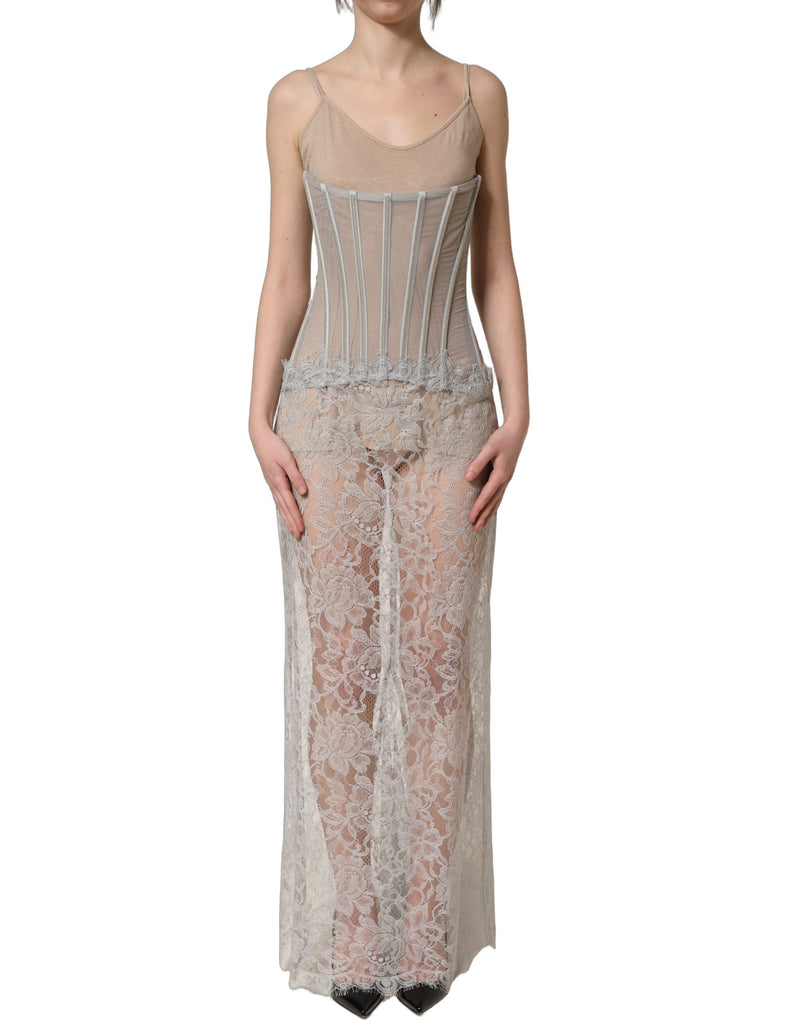 Dolce & Gabbana Gray Lace Corset Style Bodice Maxi Dress