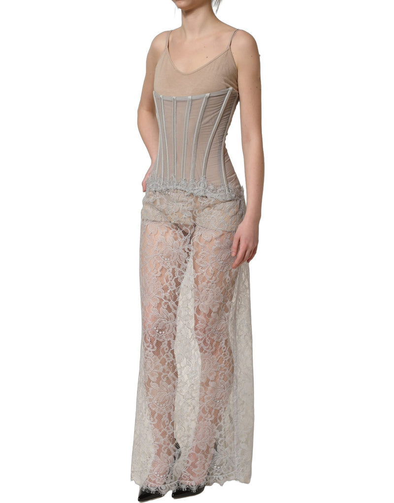 Dolce & Gabbana Gray Lace Corset Style Bodice Maxi Dress