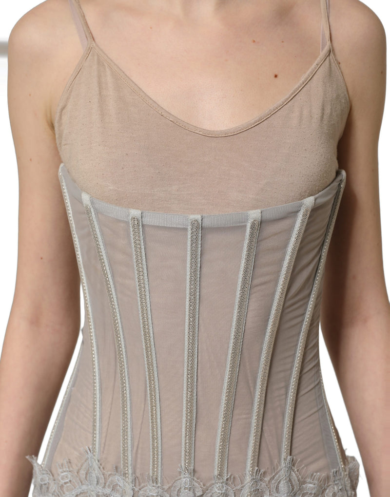 Dolce & Gabbana Gray Lace Corset Style Bodice Maxi Dress