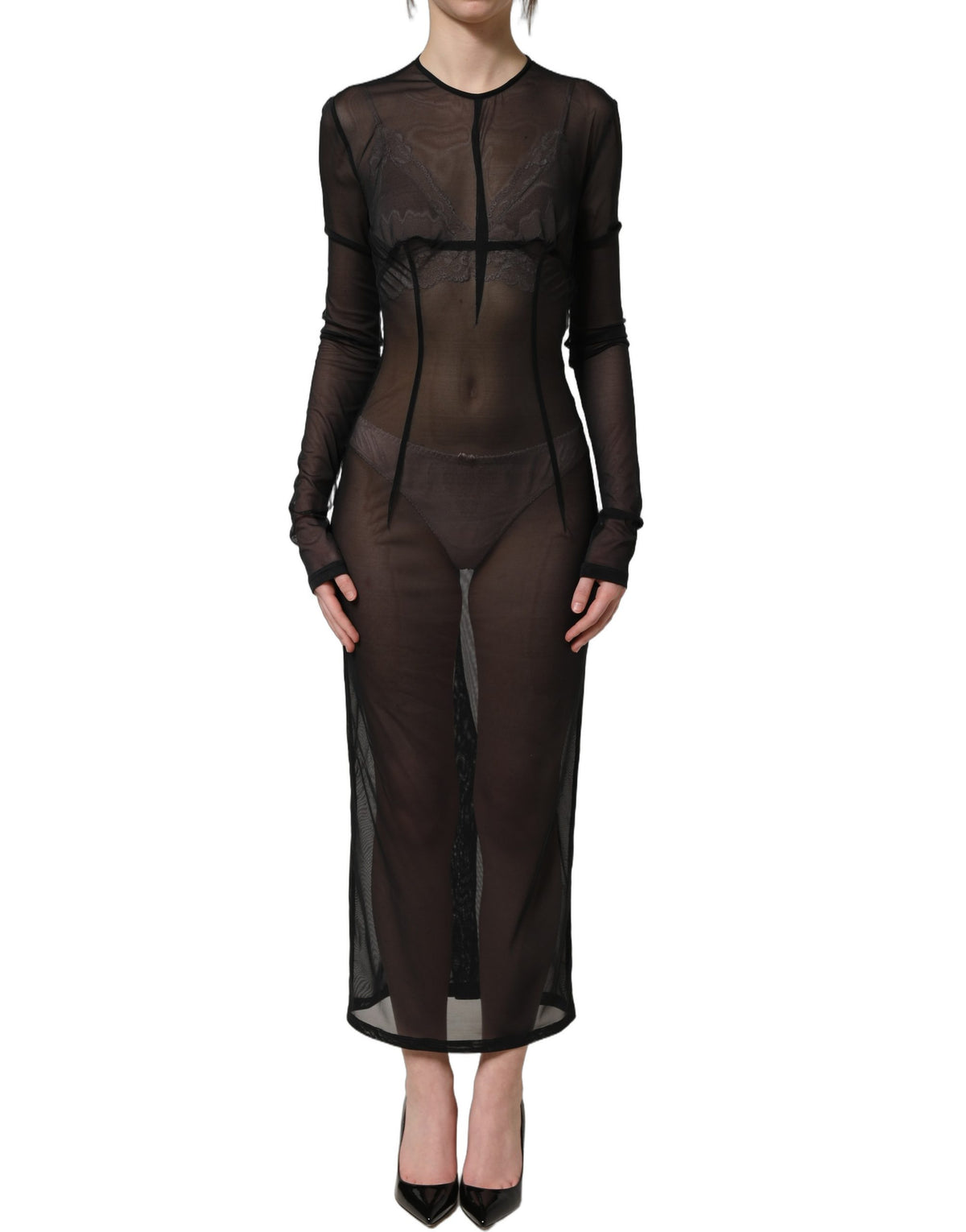 Dolce & Gabbana Black Sheer Fitted Maxi Dress