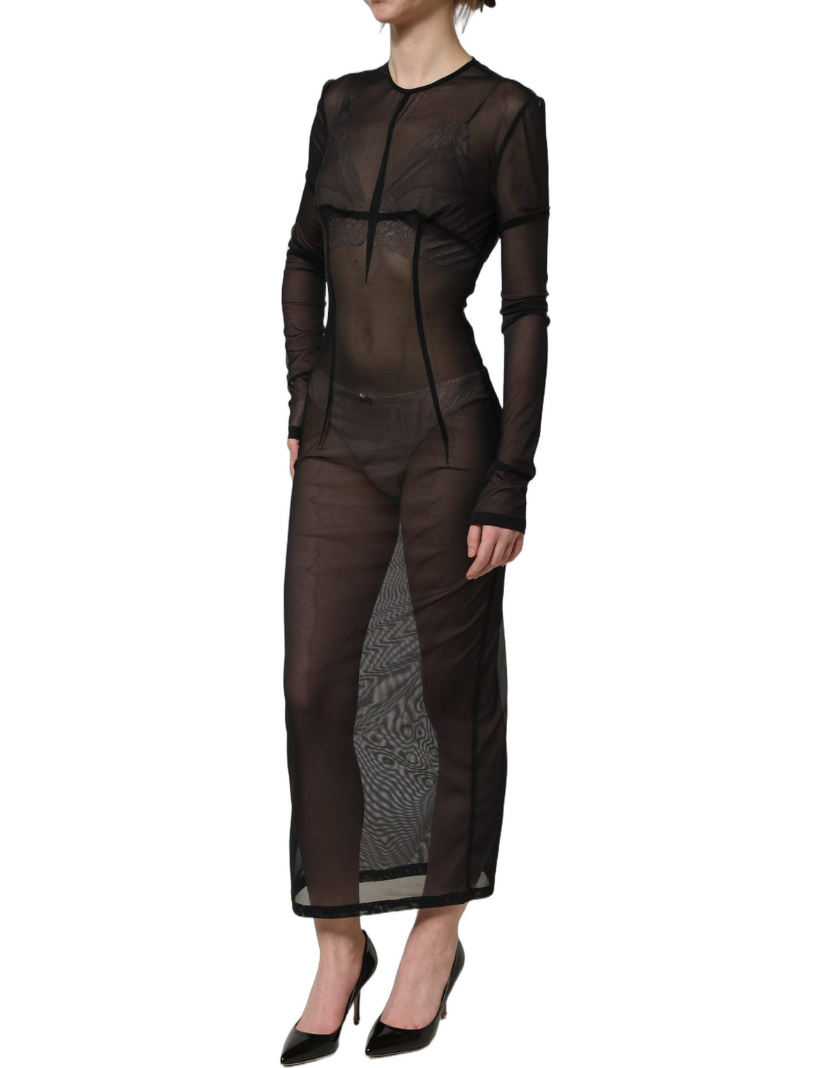 Dolce & Gabbana Black Sheer Fitted Maxi Dress