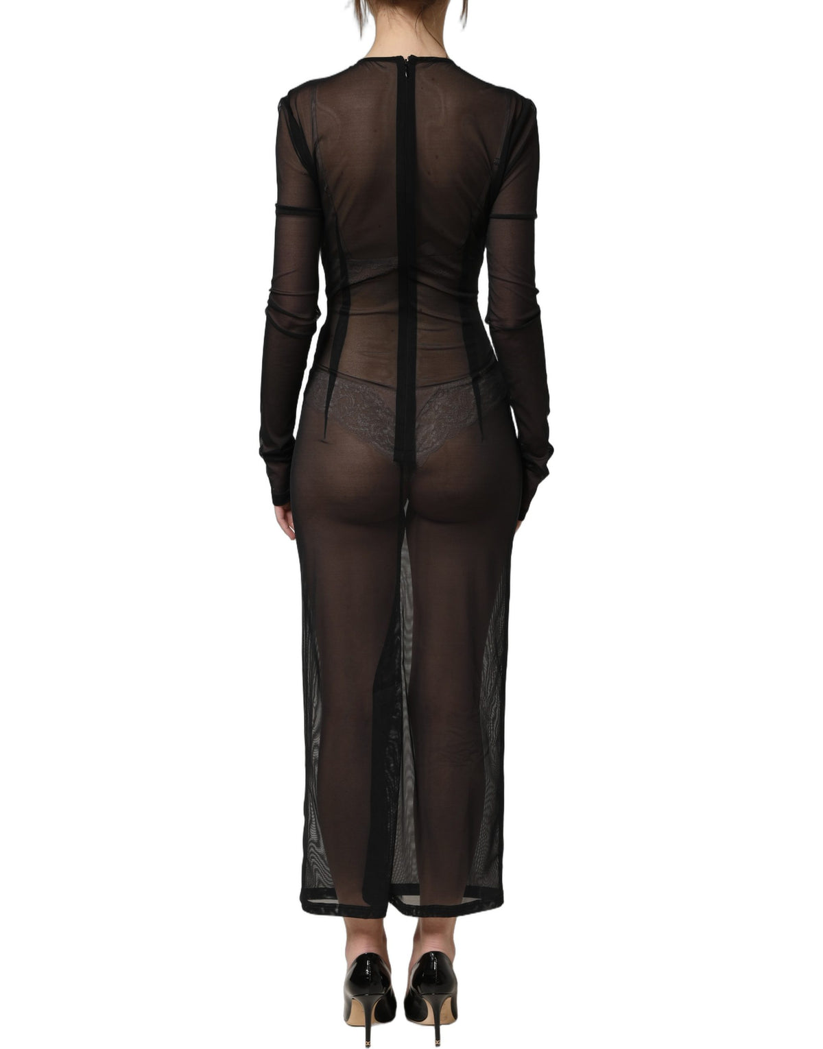 Dolce & Gabbana Black Sheer Fitted Maxi Dress