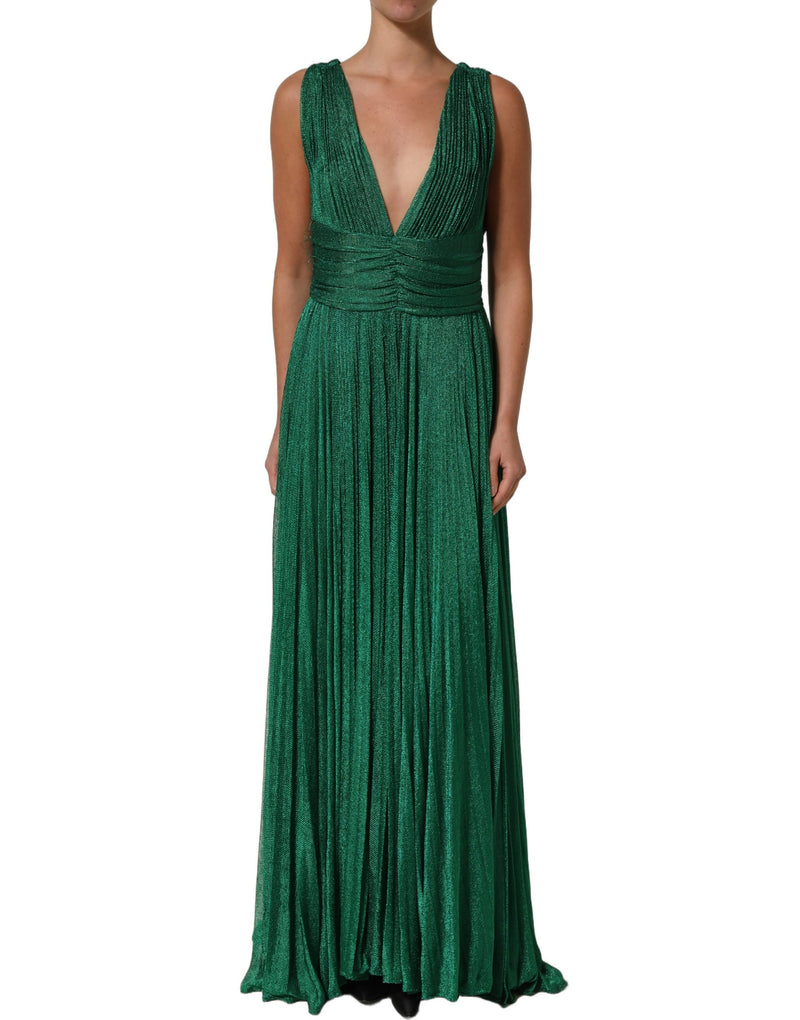 Dolce & Gabbana Emerald Green Plissé Evening Gown Dress