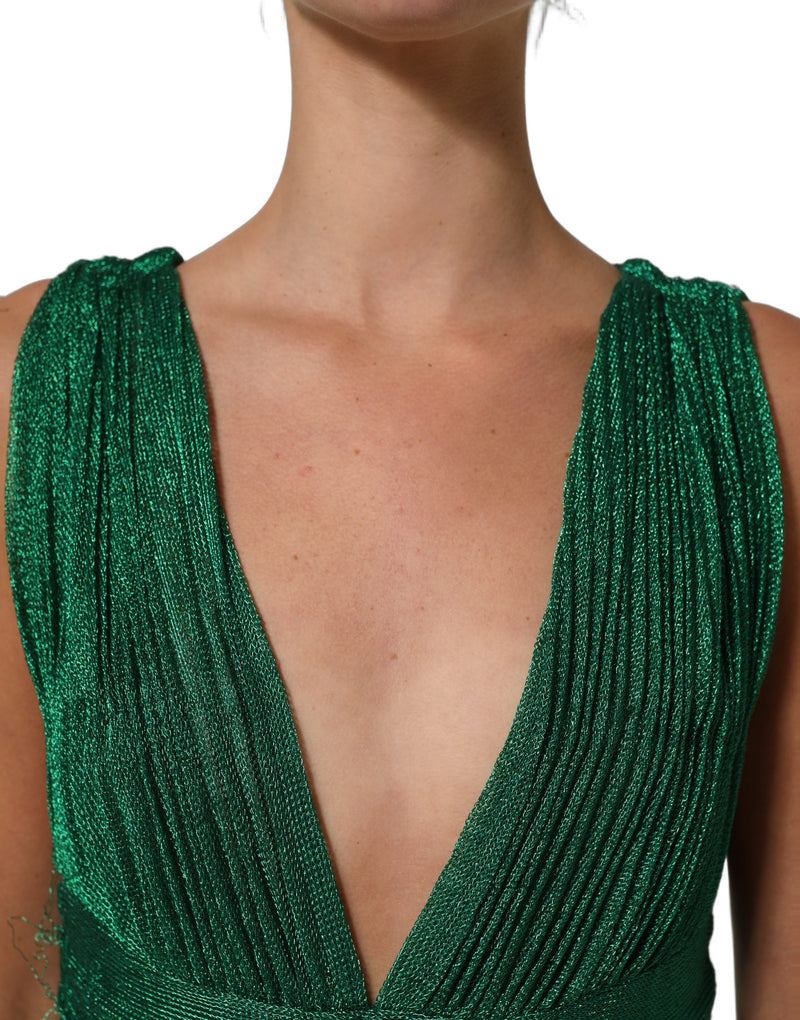 Dolce & Gabbana Emerald Green Plissé Evening Gown Dress