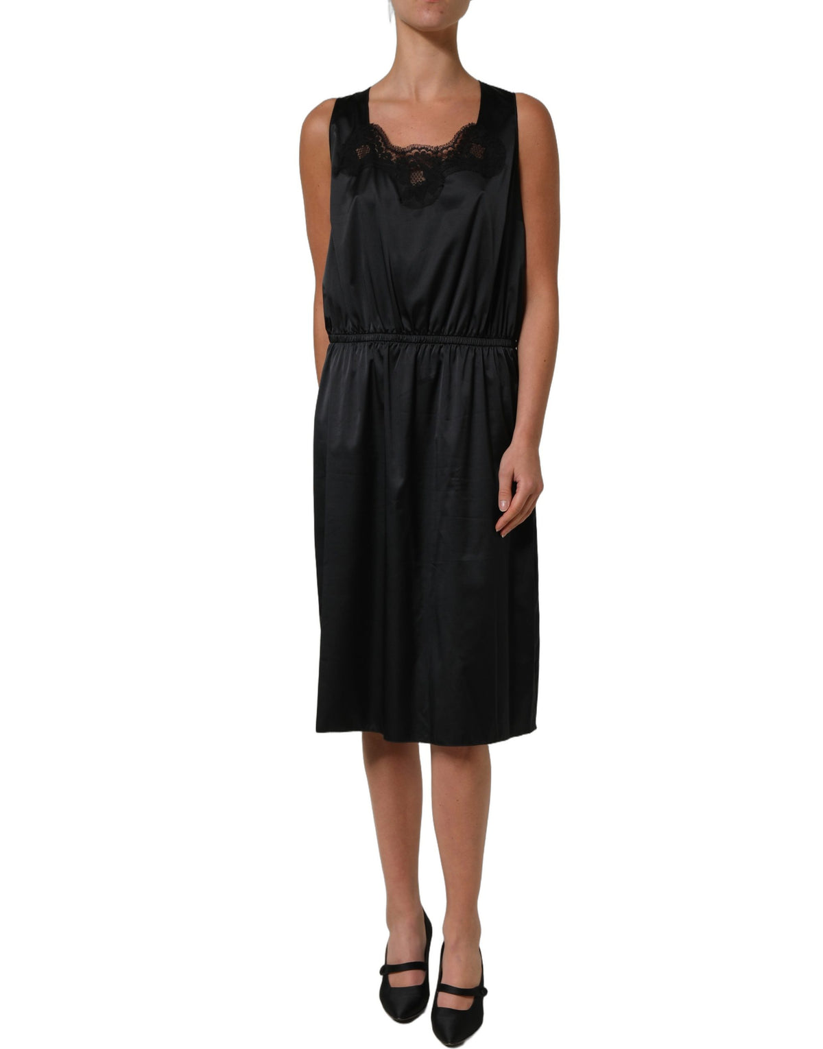 Dolce & Gabbana Black Lace Trim Sheath Midi Dress