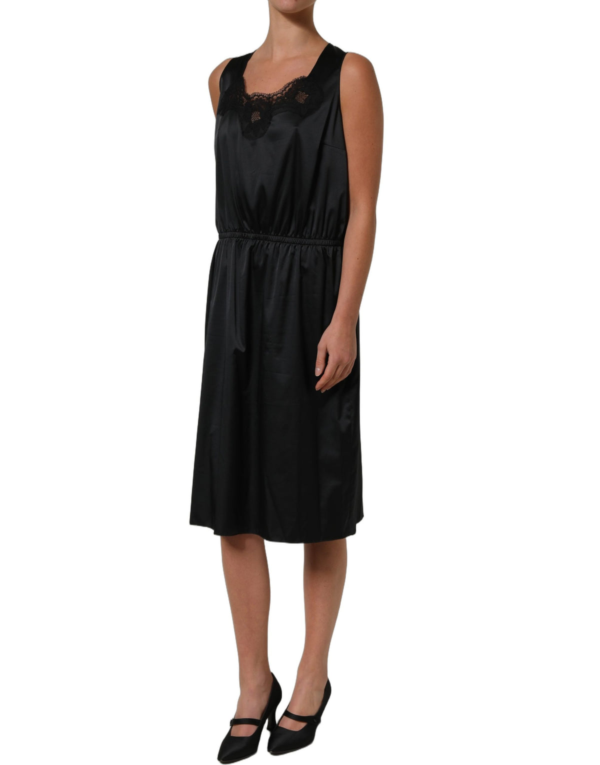 Dolce & Gabbana Black Lace Trim Sheath Midi Dress