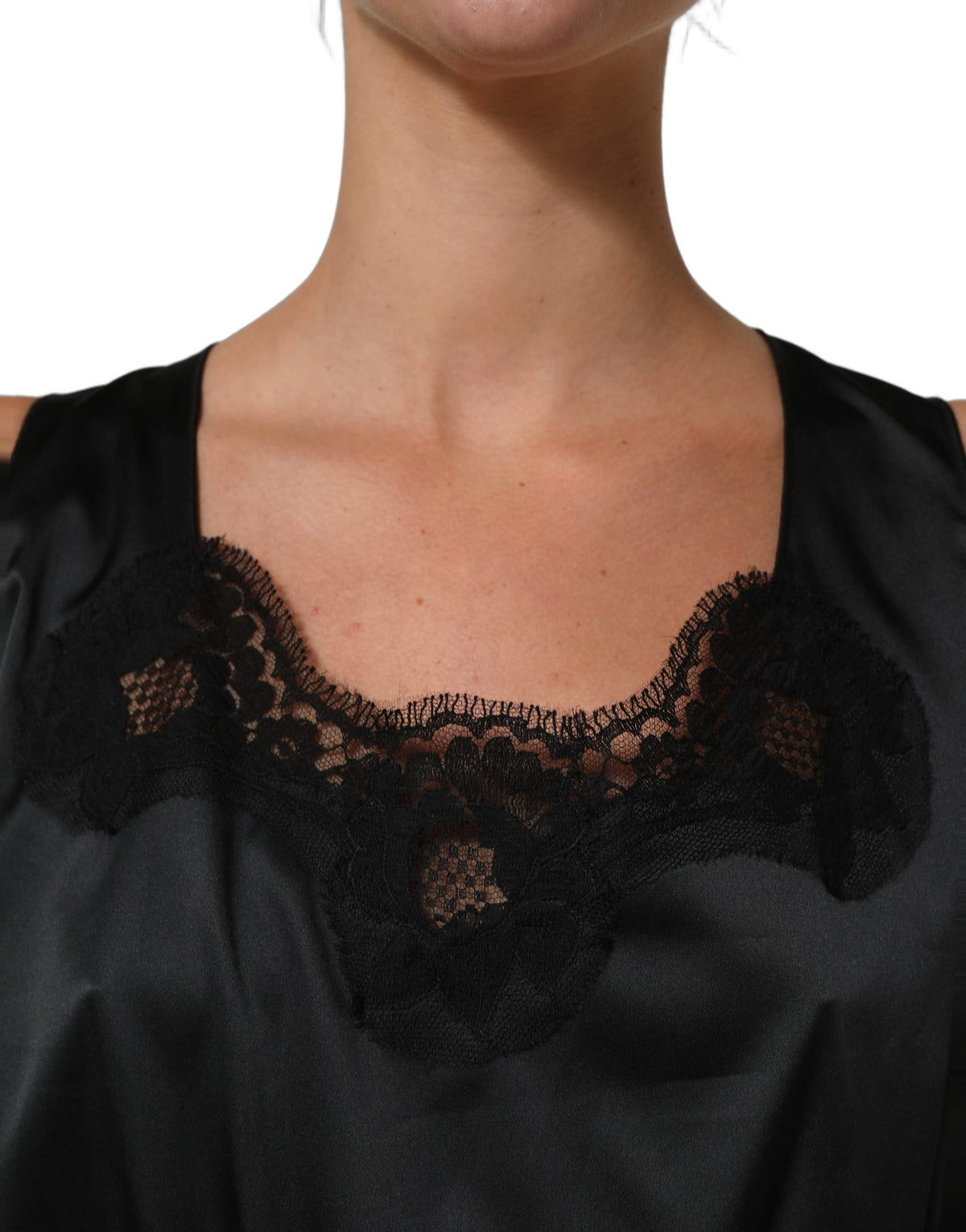 Dolce & Gabbana Black Lace Trim Sheath Midi Dress