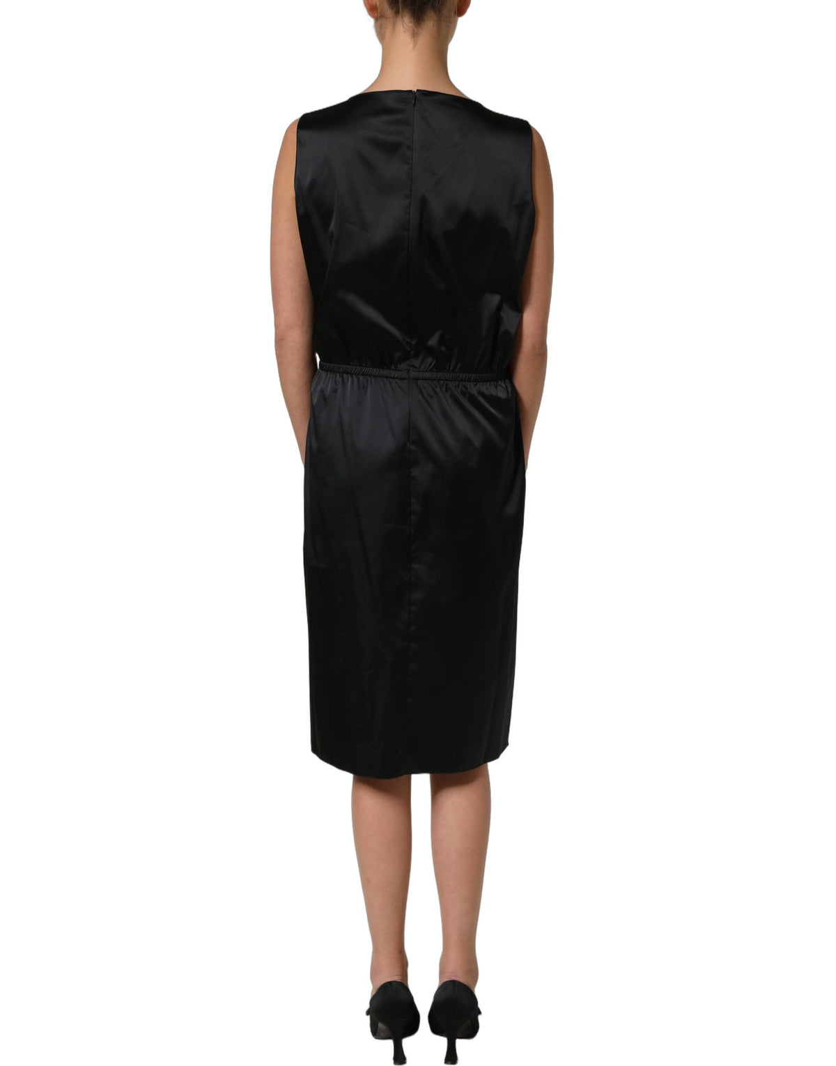 Dolce & Gabbana Black Lace Trim Sheath Midi Dress