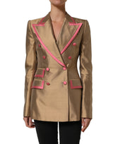 Dolce & Gabbana Gold Silk Double Breasted Blazer Jacket