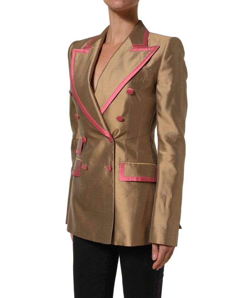 Dolce & Gabbana Gold Silk Double Breasted Blazer Jacket