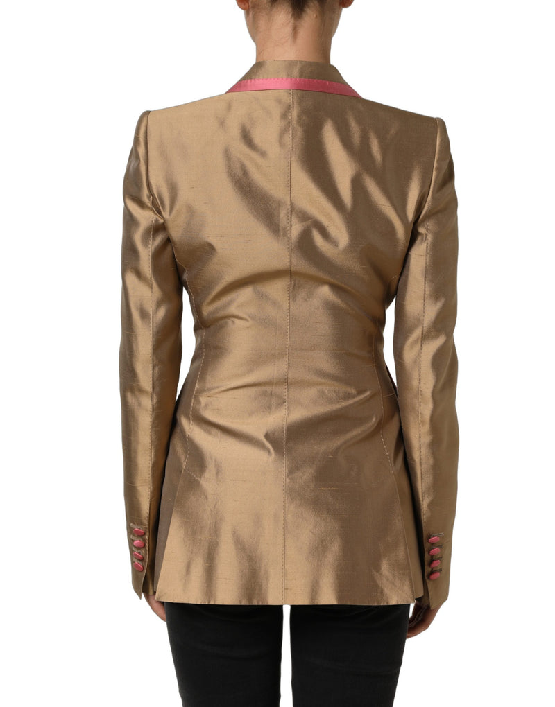 Dolce & Gabbana Gold Silk Double Breasted Blazer Jacket