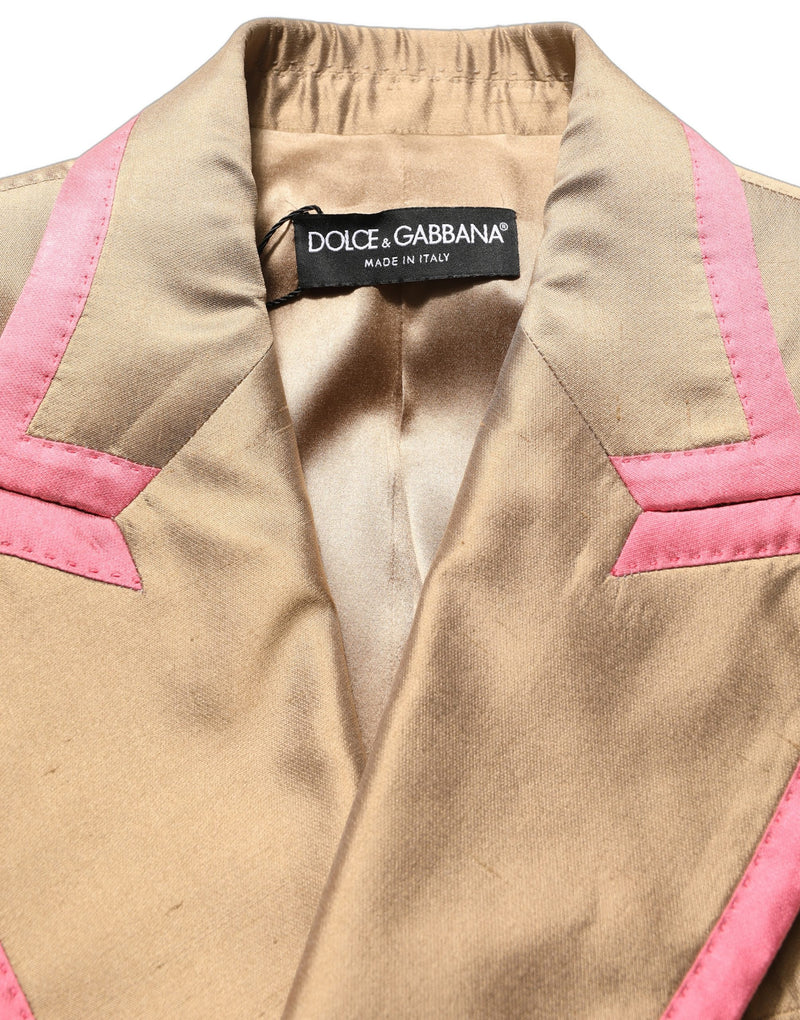 Dolce & Gabbana Gold Silk Double Breasted Blazer Jacket