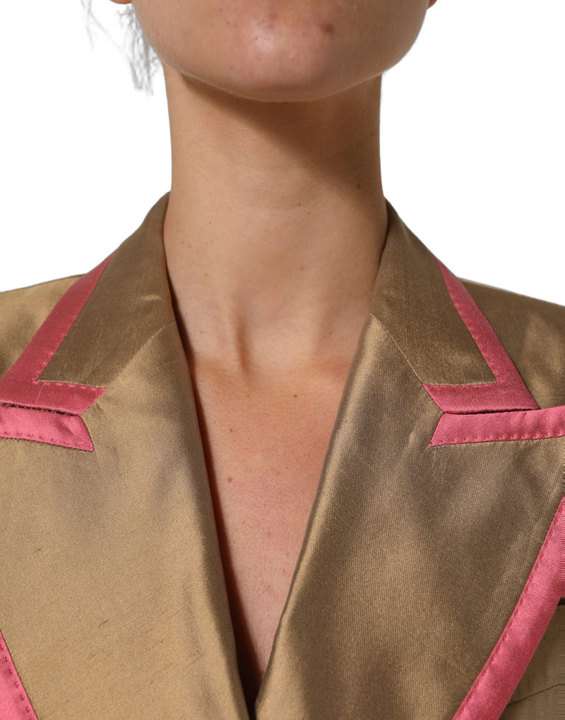 Dolce & Gabbana Gold Silk Double Breasted Blazer Jacket