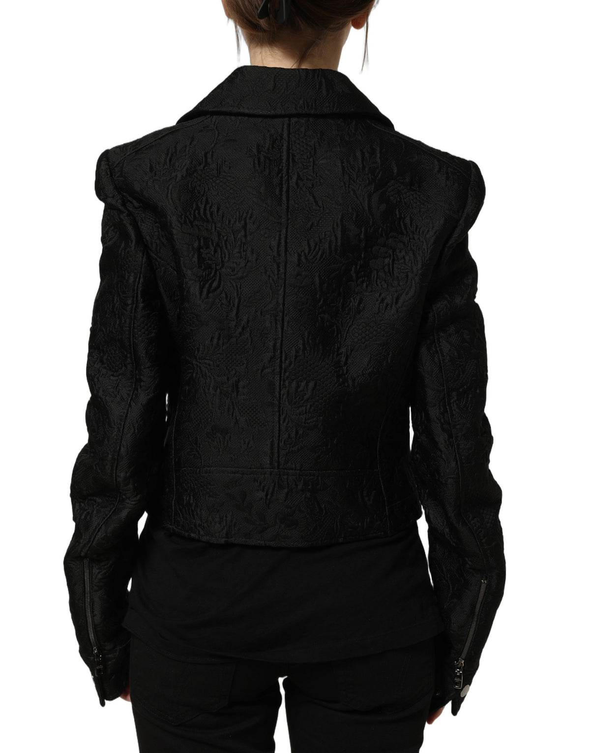 Dolce & Gabbana Black Floral Brocade Biker Blouson Jacket
