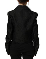 Dolce & Gabbana Black Floral Brocade Biker Blouson Jacket