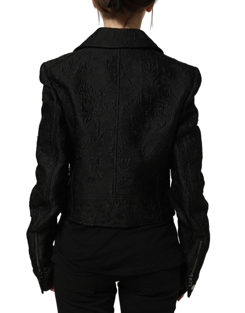Dolce & Gabbana Black Floral Brocade Biker Blouson Jacket