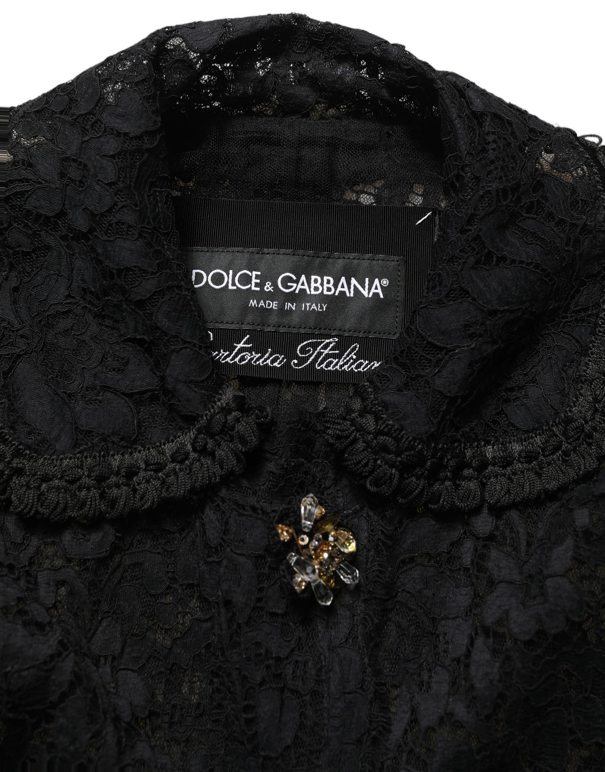 Dolce & Gabbana Black Embellished Guipure Lace Coat Jacket