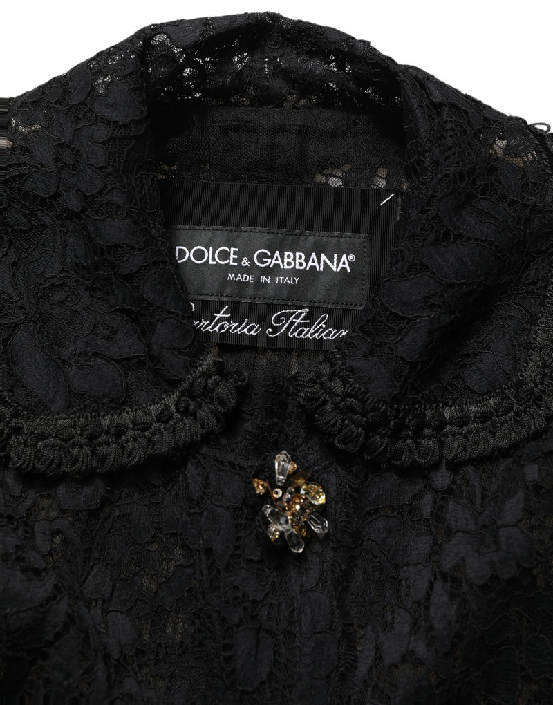 Dolce & Gabbana Black Embellished Guipure Lace Coat Jacket