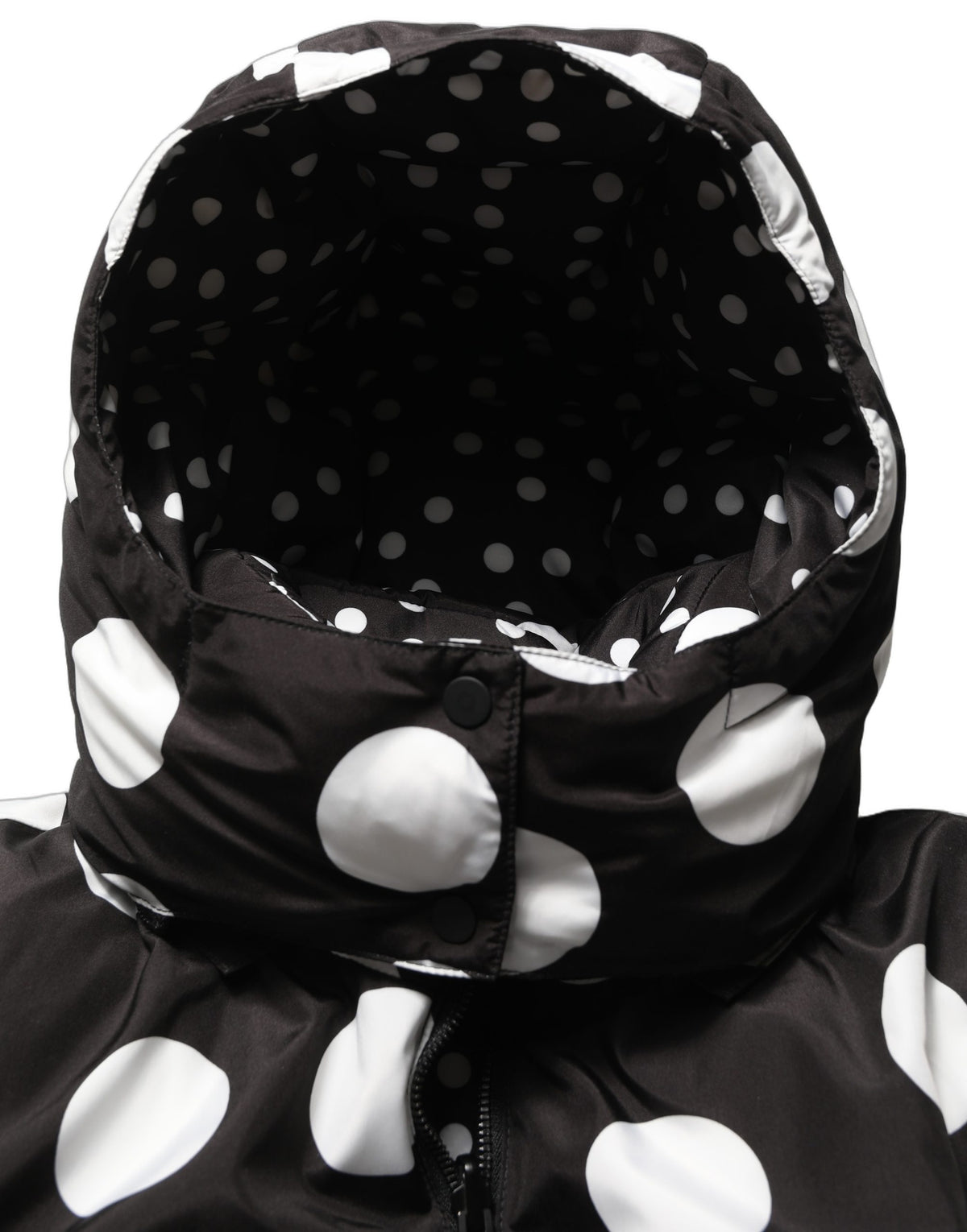 Dolce & Gabbana Black & White Polka Dot Hooded Blouson Jacket