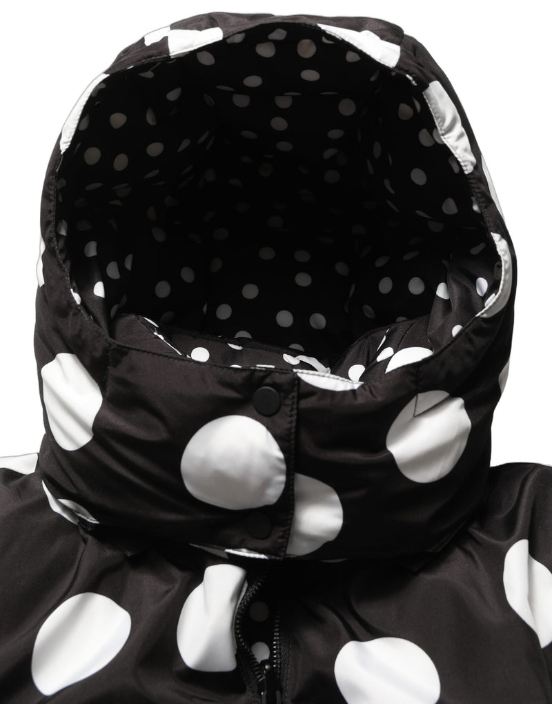 Dolce & Gabbana Black & White Polka Dot Hooded Blouson Jacket