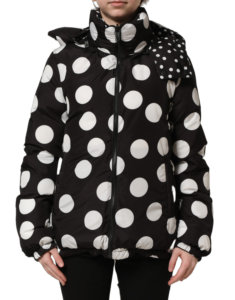Dolce & Gabbana Black & White Polka Dot Hooded Blouson Jacket
