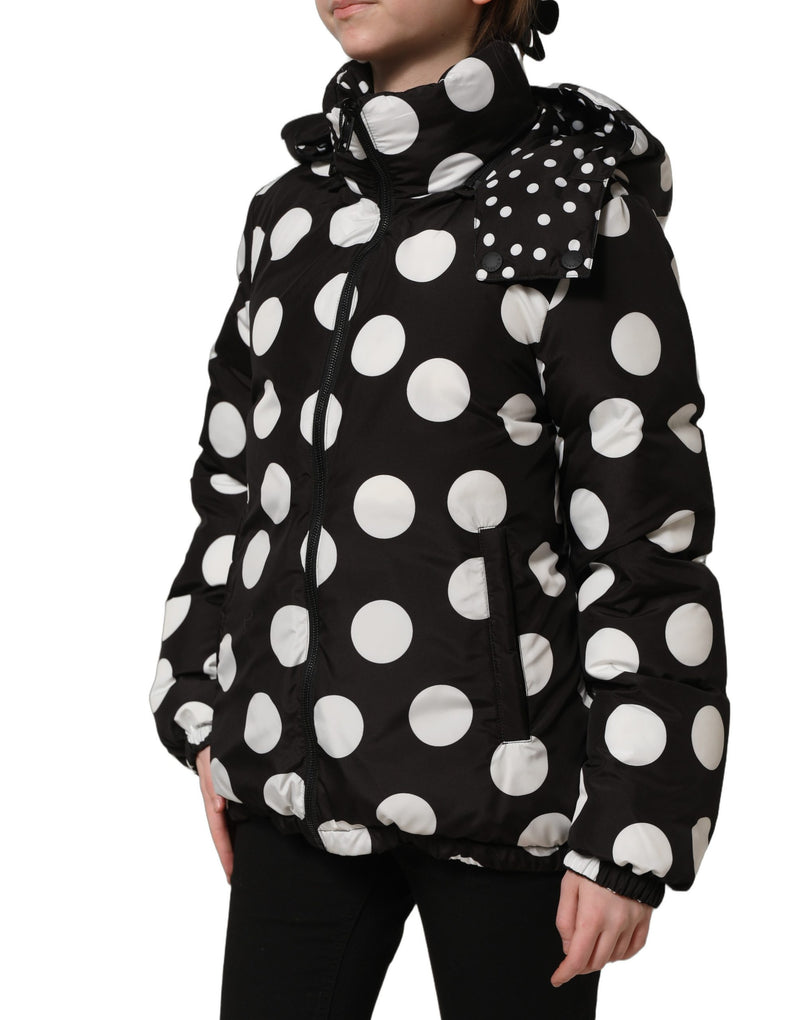 Dolce & Gabbana Black & White Polka Dot Hooded Blouson Jacket