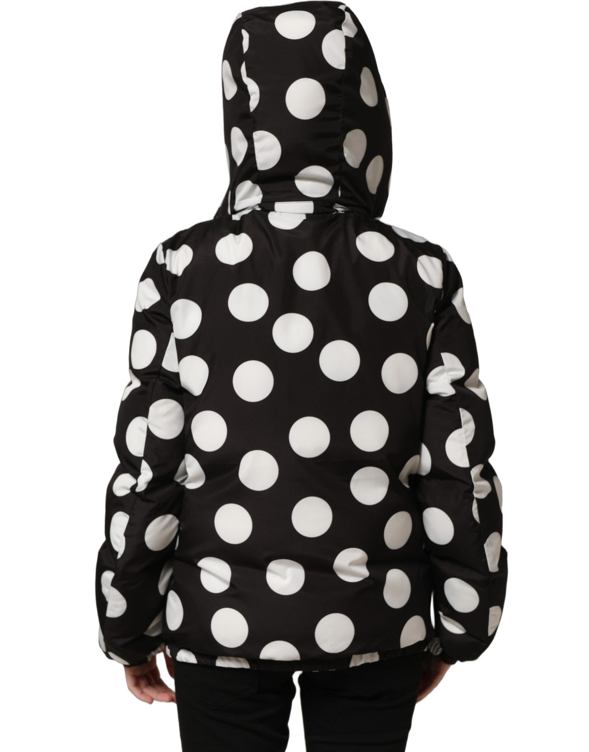 Dolce & Gabbana Black & White Polka Dot Hooded Blouson Jacket