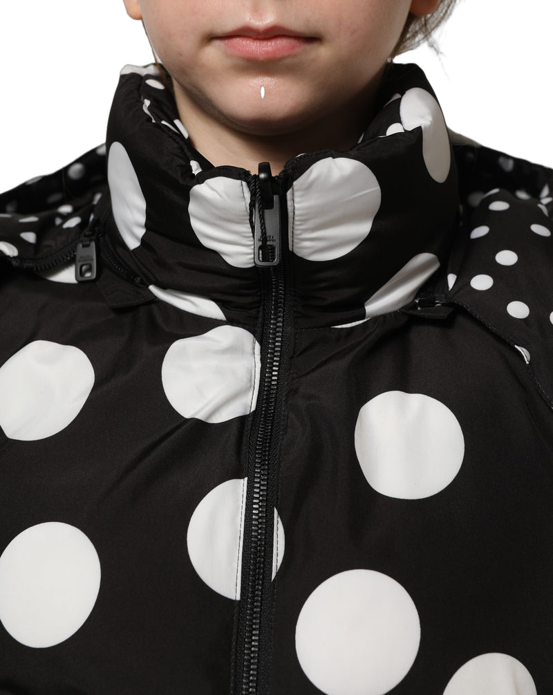 Dolce & Gabbana Black & White Polka Dot Hooded Blouson Jacket