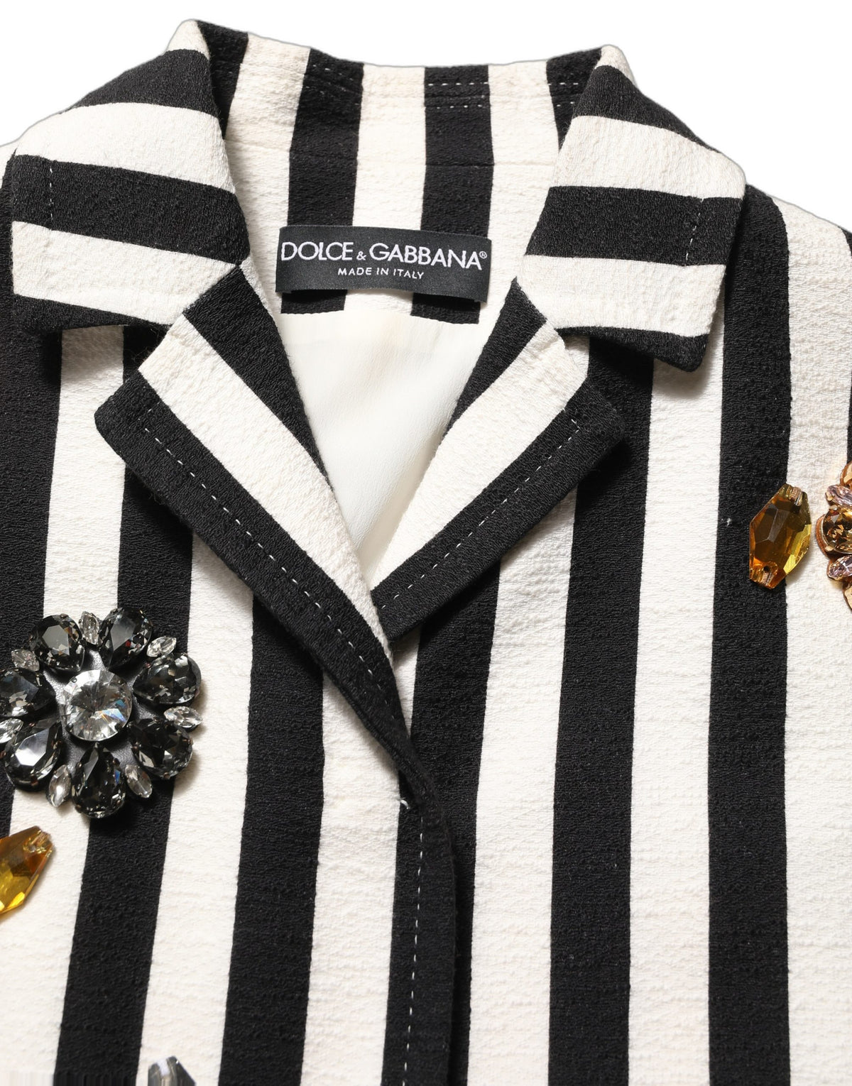 Dolce & Gabbana Black and White Striped Embellished Coat Jacket