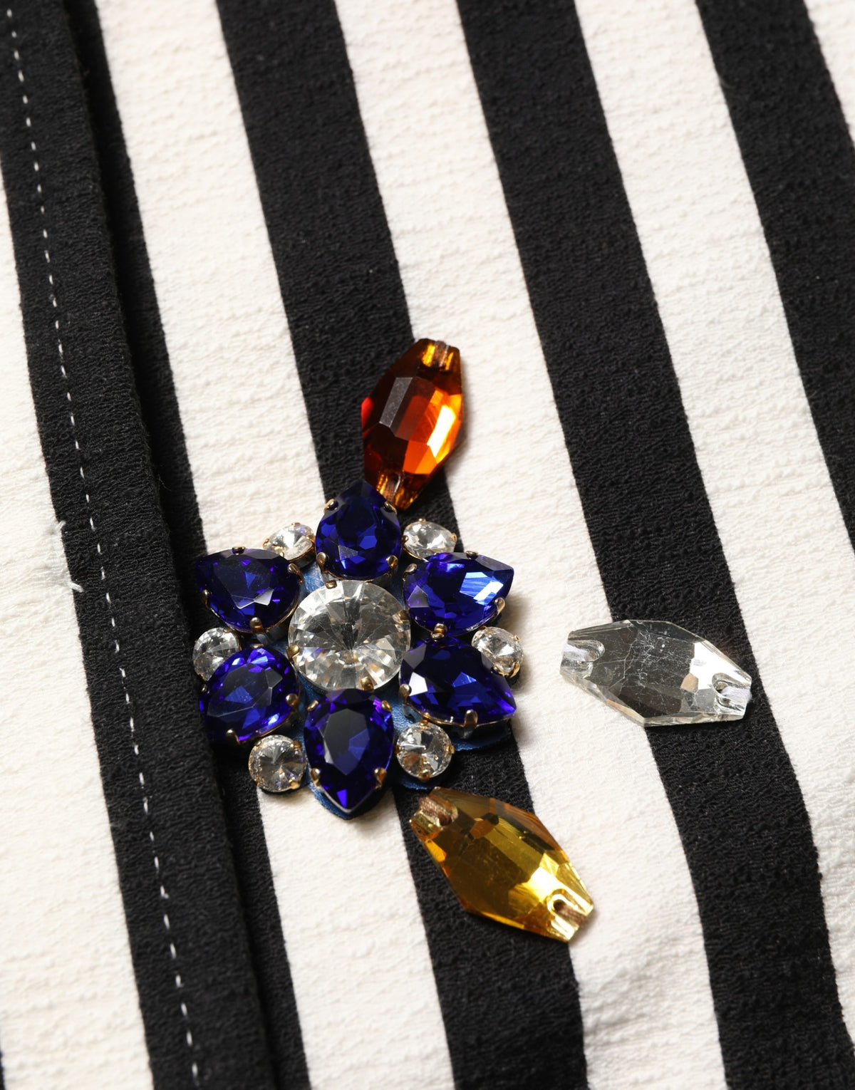 Dolce & Gabbana Black and White Striped Embellished Coat Jacket