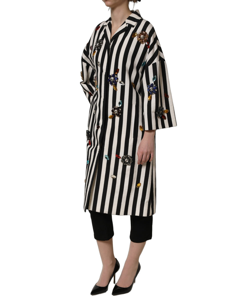 Dolce & Gabbana Black White Striped Embellished Coat Jacket