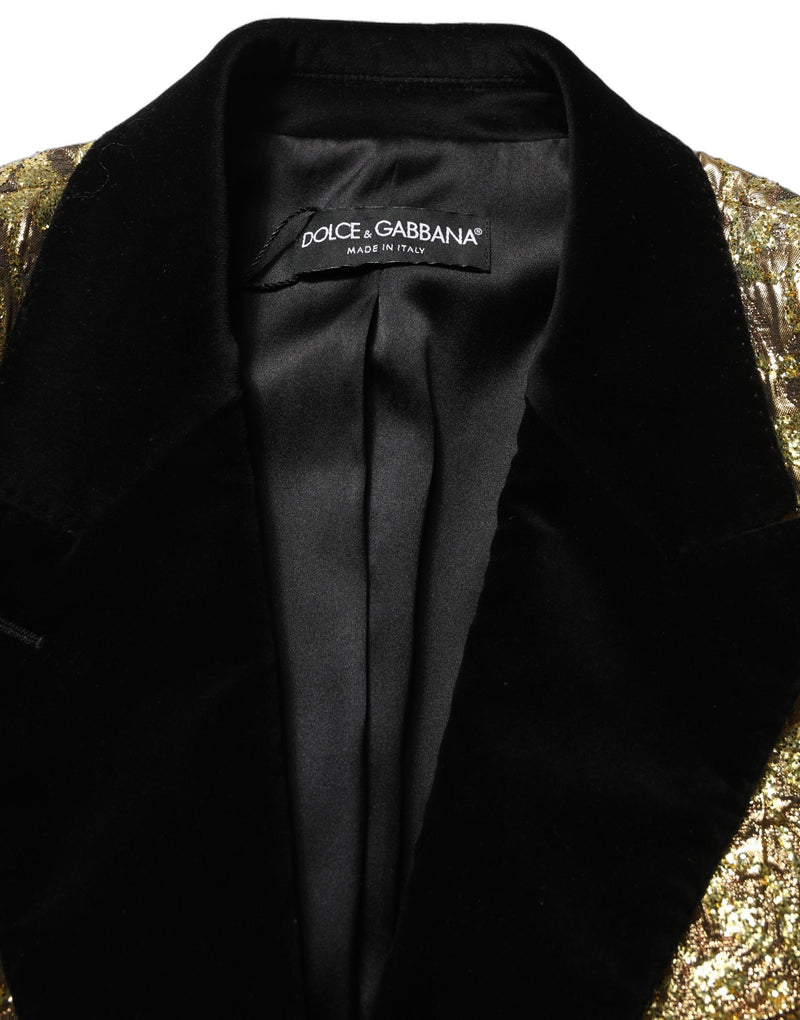Dolce & Gabbana Gold Floral Jacquard Wool Trench Coat