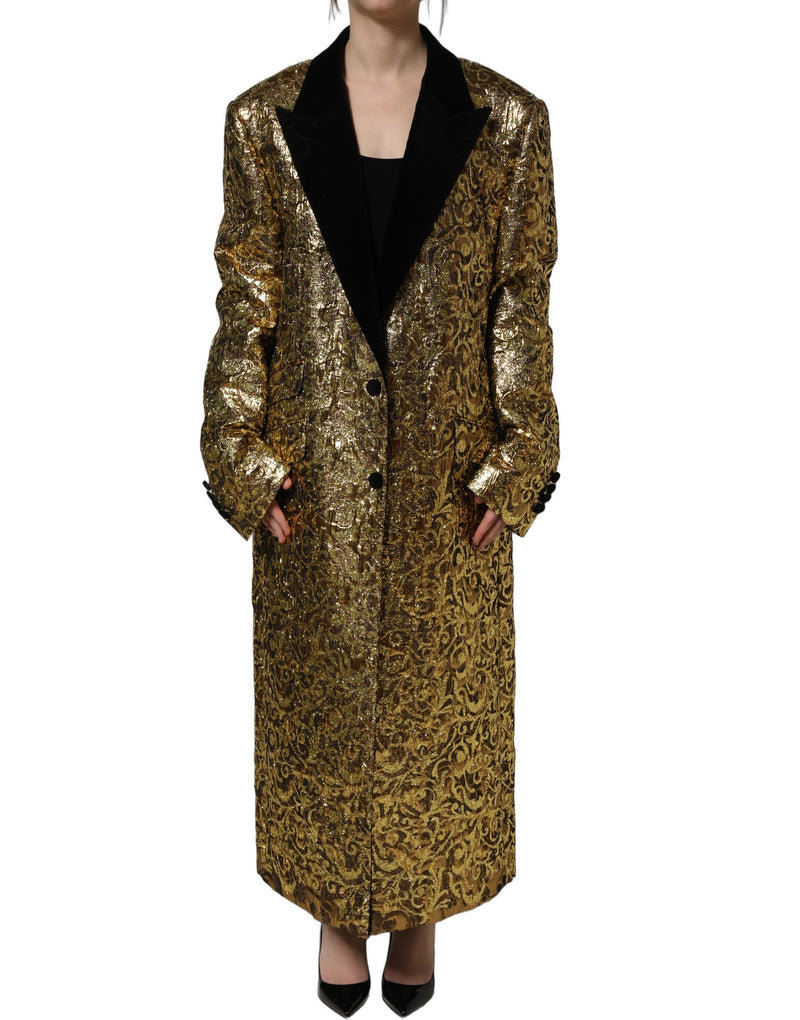 Dolce & Gabbana Gold Floral Jacquard Wool Trench Coat