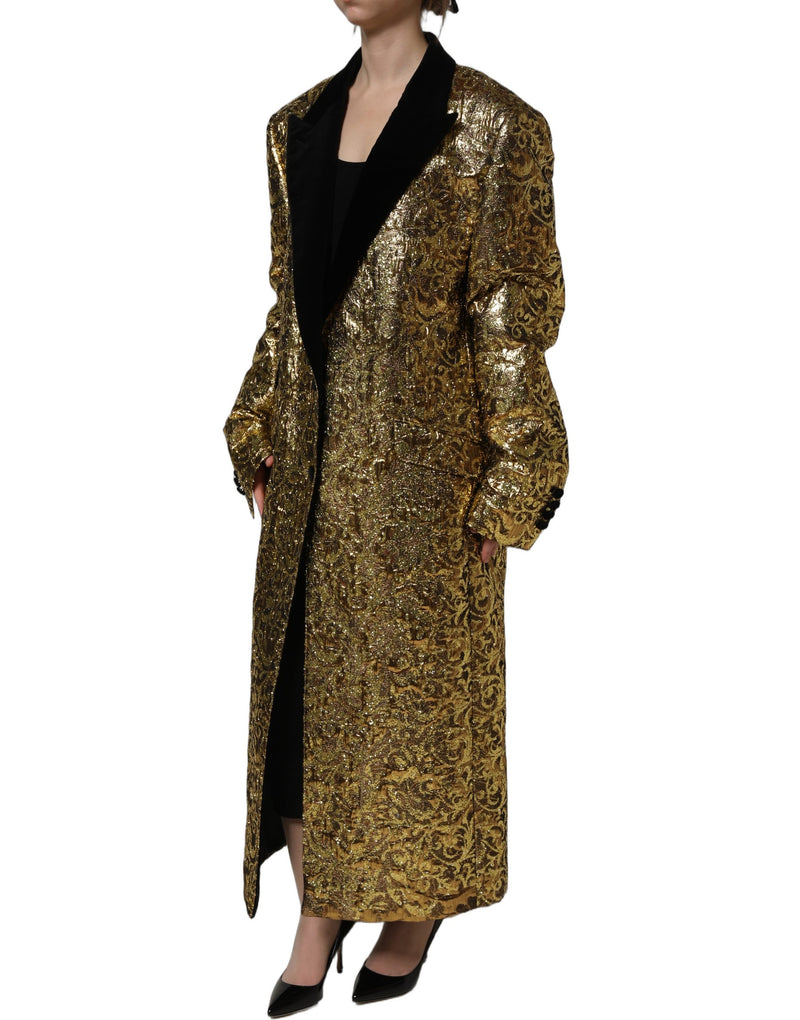 Dolce & Gabbana Gold Floral Jacquard Wool Trench Coat