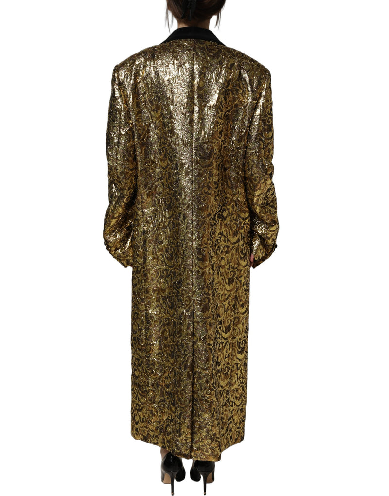 Dolce & Gabbana Gold Floral Jacquard Wool Trench Coat