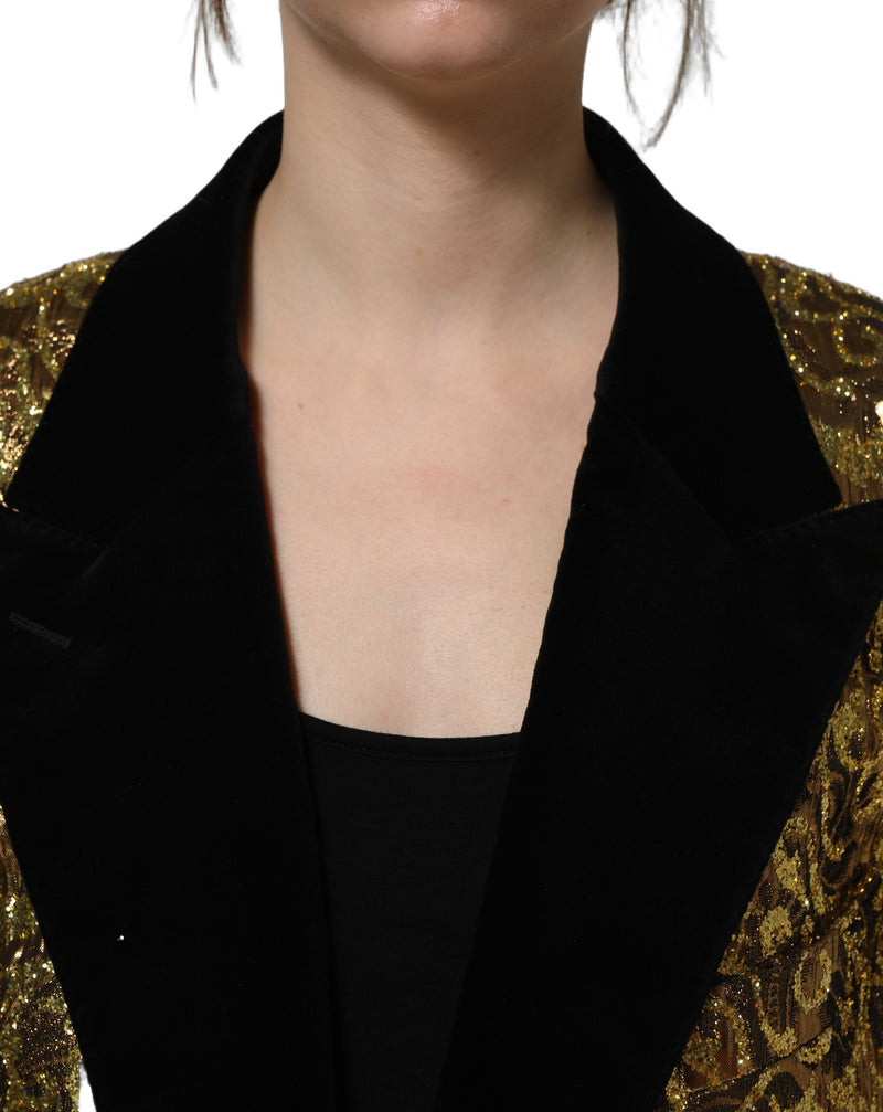 Dolce & Gabbana Gold Floral Jacquard Wool Trench Coat