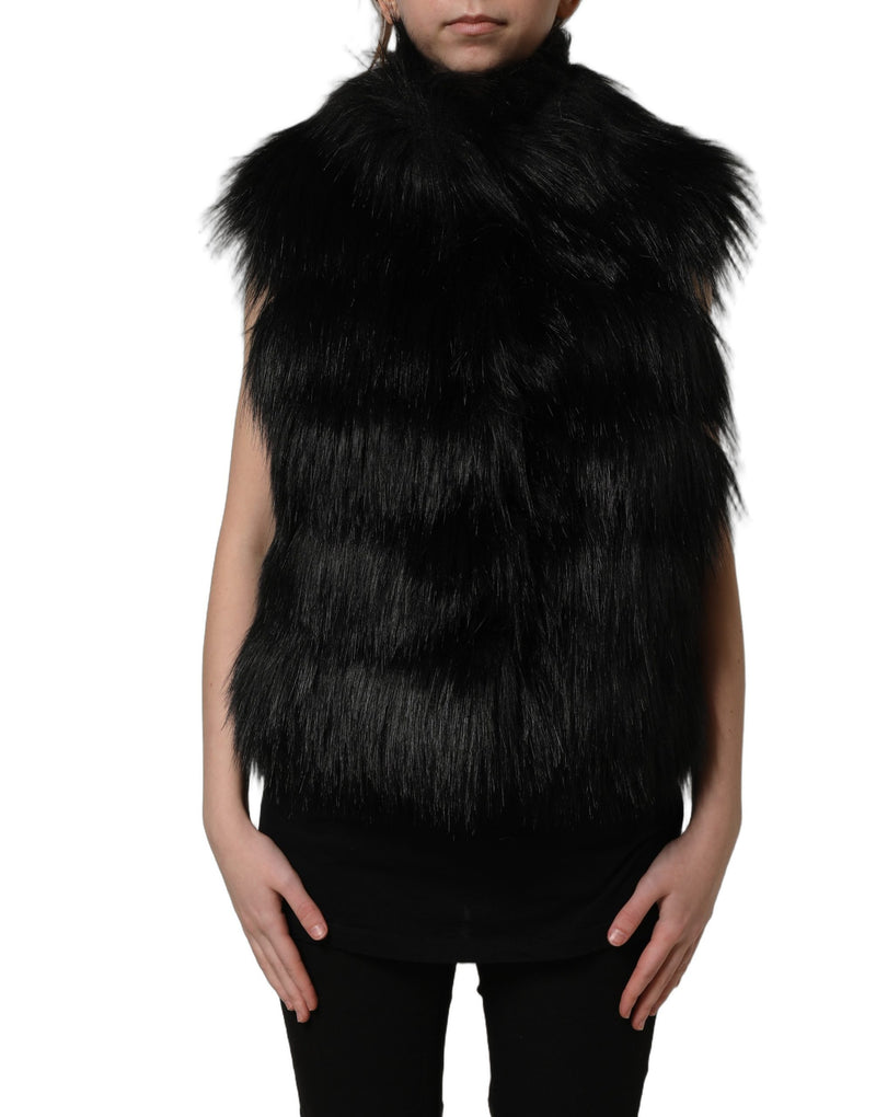 Dolce & Gabbana Black Faux Fur Sleeveless Vest Jacket