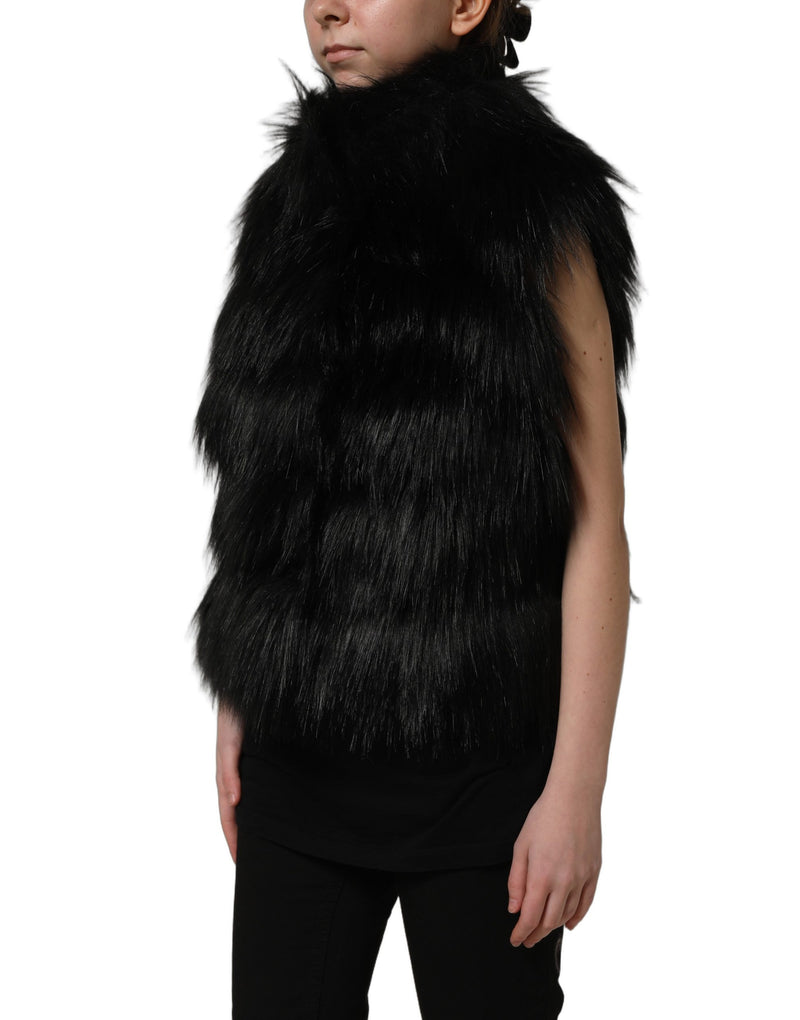 Dolce & Gabbana Black Faux Fur Sleeveless Vest Jacket