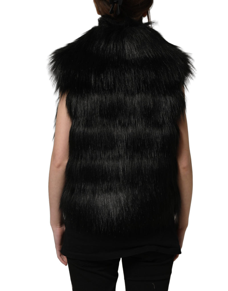 Dolce & Gabbana Black Faux Fur Sleeveless Vest Jacket