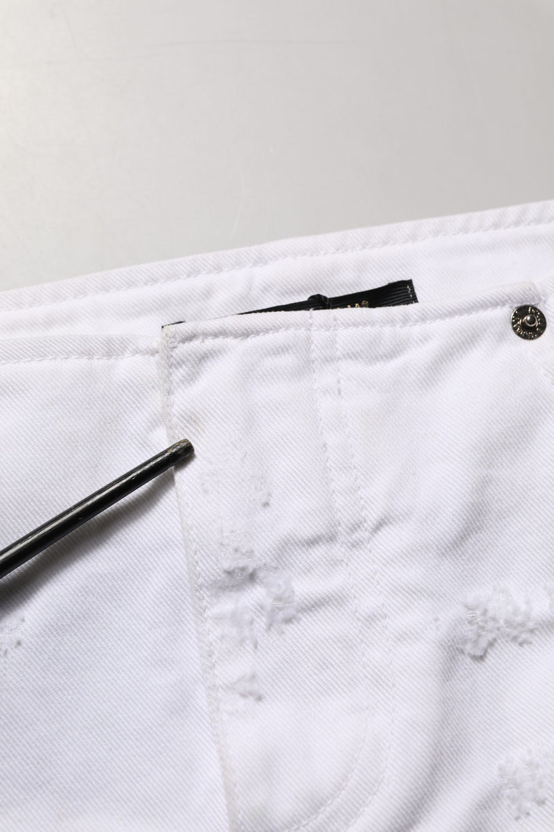 Dolce & Gabbana White Distressed Cotton Denim Mini Skirt