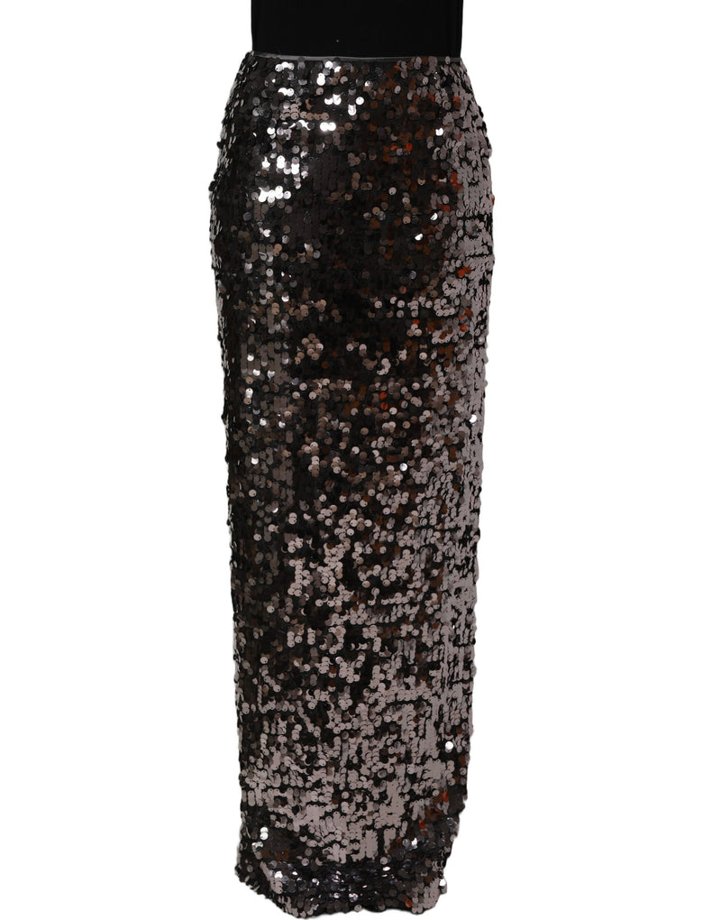 Dolce & Gabbana Brown Sequinned Embellished Pencil Cut Skirt