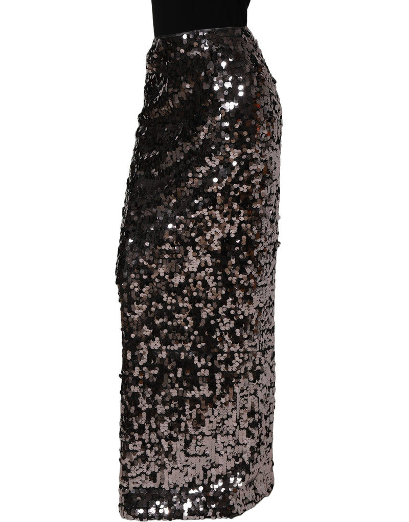 Dolce & Gabbana Brown Sequinned Embellished Pencil Cut Skirt
