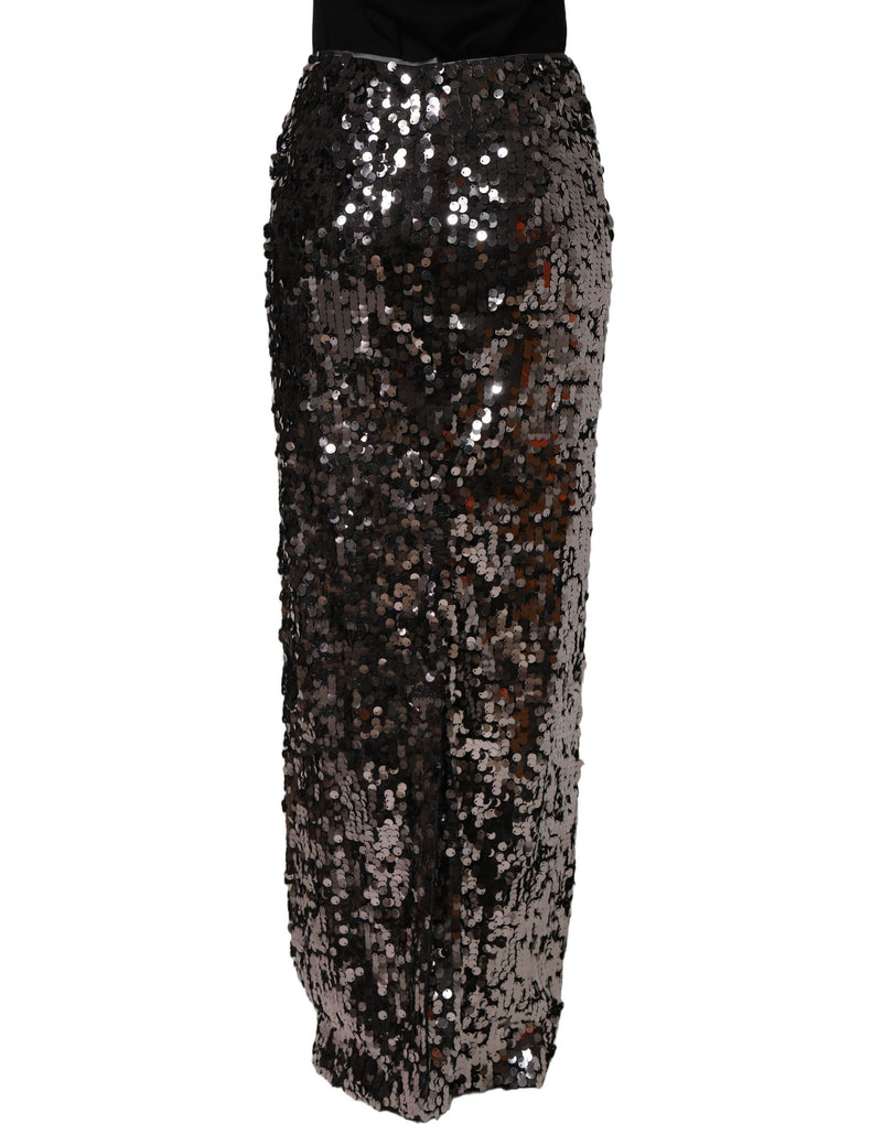 Dolce & Gabbana Brown Sequinned Embellished Pencil Cut Skirt