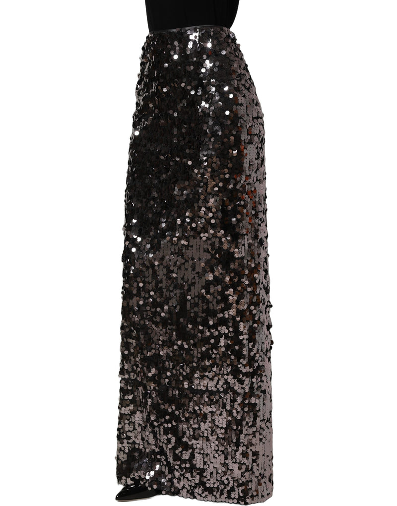 Dolce & Gabbana Brown Sequinned Embellished Pencil Cut Skirt